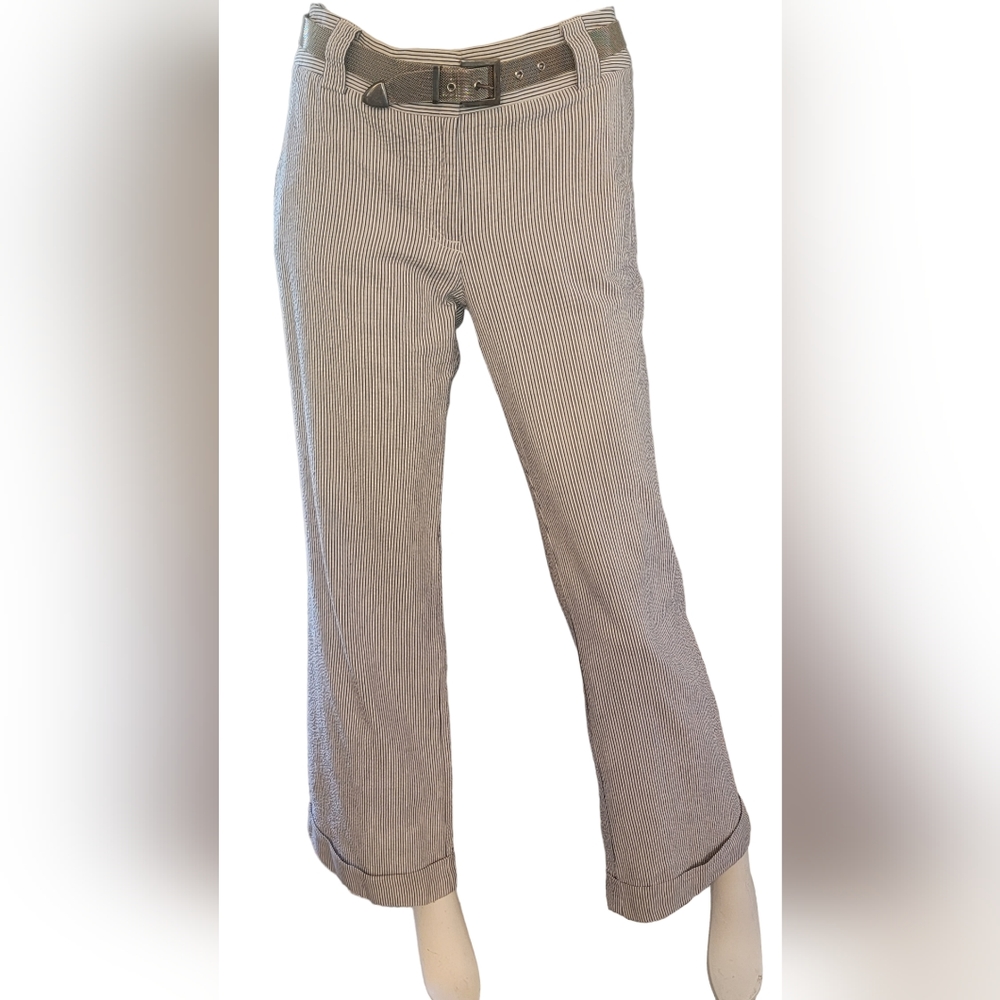J. Crew City Fit Wide Leg Cuffed Seersucker Trousers
